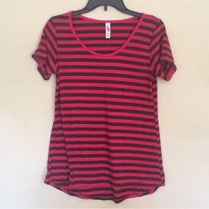 Lularoe pink & brown striped perfect tee XS
